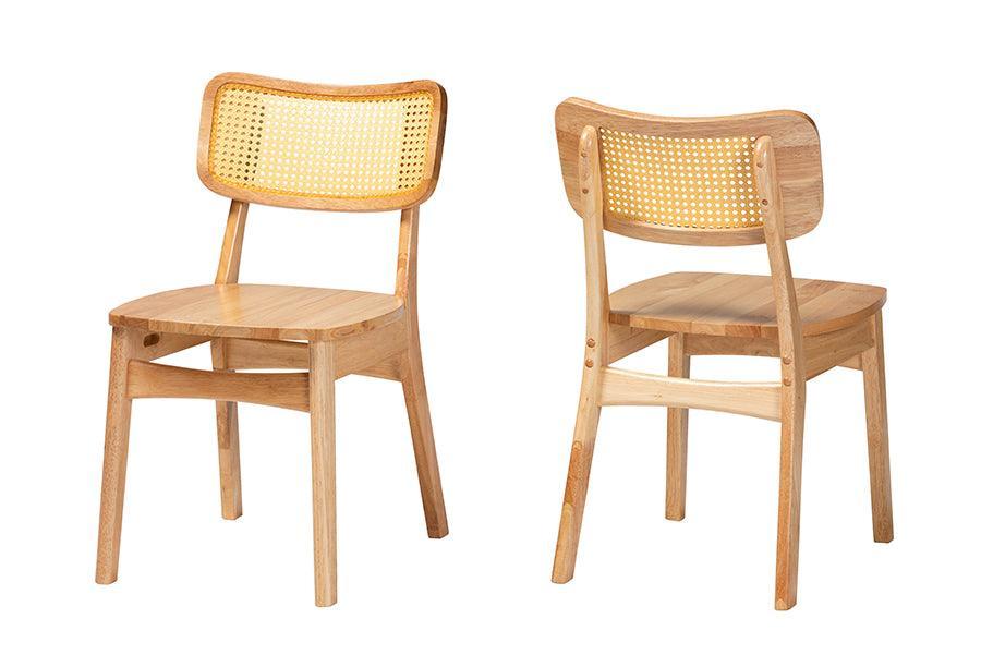 Baxton Studio Tadeo Mid-Century Modern Oak Brown Finished Wood and Rattan 2-Piece Dining Chair Set FredCo