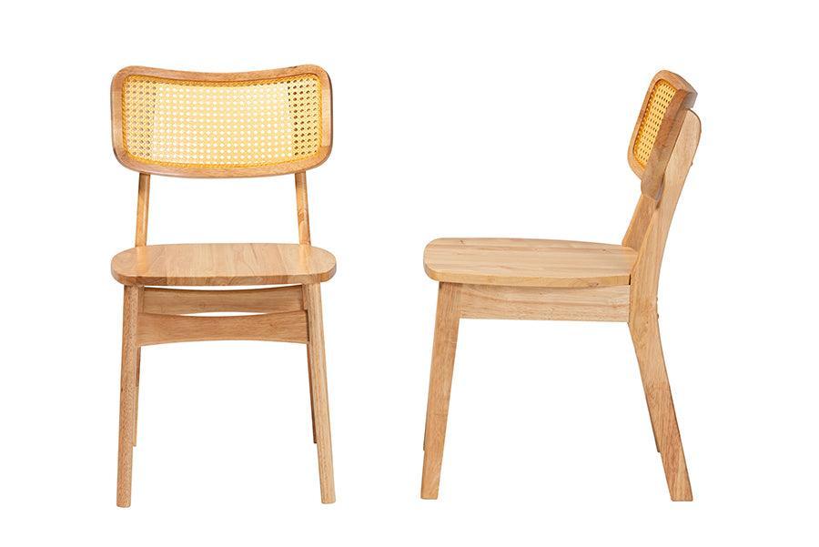 Baxton Studio Tadeo Mid-Century Modern Oak Brown Finished Wood and Rattan 2-Piece Dining Chair Set FredCo