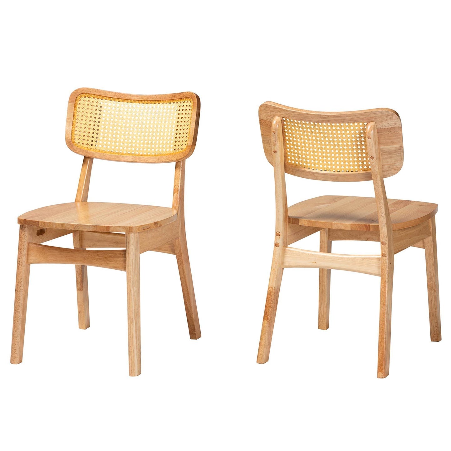 Baxton Studio Tadeo Mid-Century Modern Oak Brown Finished Wood and Rattan 2-Piece Dining Chair Set FredCo