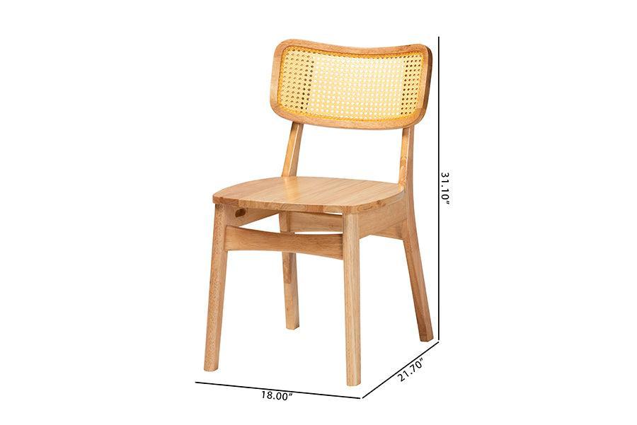 Baxton Studio Tadeo Mid-Century Modern Oak Brown Finished Wood and Rattan 2-Piece Dining Chair Set FredCo