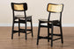 Baxton Studio Tafari Mid-Century Modern Dark Brown Finished Wood and Rattan 2-Piece Counter Stool Set FredCo