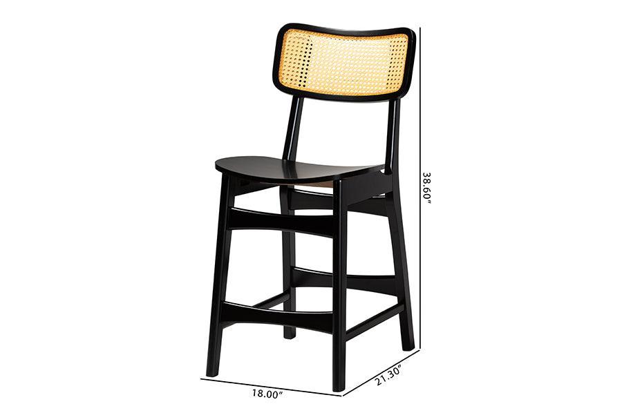 Baxton Studio Tafari Mid-Century Modern Dark Brown Finished Wood and Rattan 2-Piece Counter Stool Set FredCo