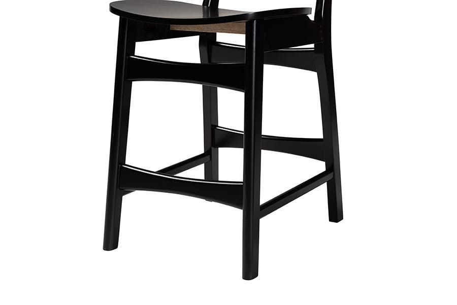 Baxton Studio Tafari Mid-Century Modern Dark Brown Finished Wood and Rattan 2-Piece Counter Stool Set FredCo