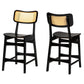 Baxton Studio Tafari Mid-Century Modern Dark Brown Finished Wood and Rattan 2-Piece Counter Stool Set FredCo