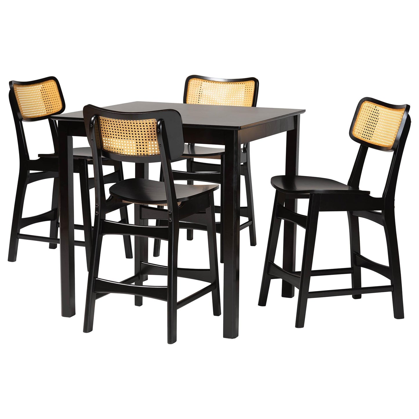 Baxton Studio Tafari Mid-Century Modern Dark Brown Finished Wood and Rattan Pub Set FredCo