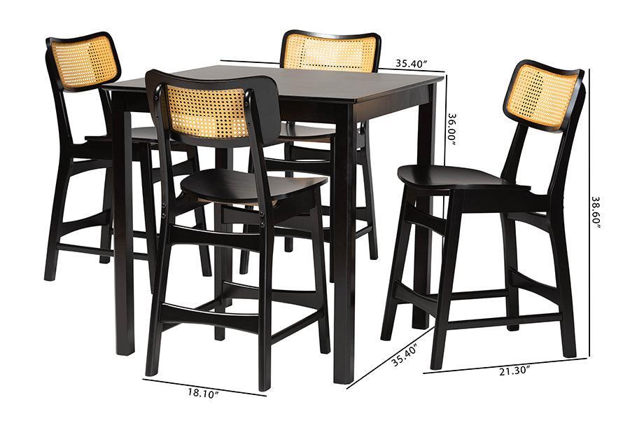 Baxton Studio Tafari Mid-Century Modern Dark Brown Finished Wood and Rattan Pub Set FredCo