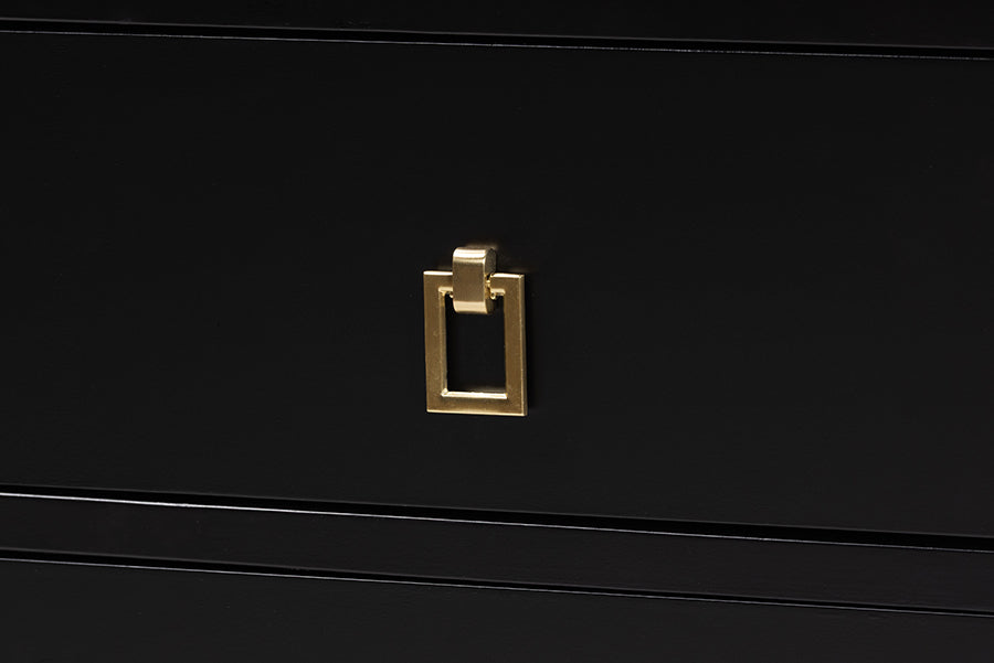 Baxton Studio Tamra Black Wood 6-Drawer Chest – Modern Transitional Bedroom Storage with Metallic Accents FredCo