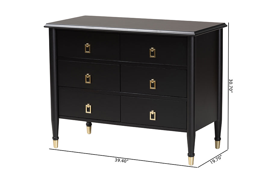 Baxton Studio Tamra Black Wood 6-Drawer Chest – Modern Transitional Bedroom Storage with Metallic Accents FredCo
