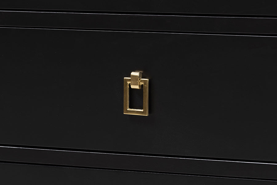 Baxton Studio Tamra Black Wood 6-Drawer Dresser – Modern Transitional Bedroom Storage with Metallic Accents FredCo