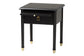 Baxton Studio Tamra Black Wood Nightstand with Pullout Shelf – Modern Transitional Bedside Table with Metallic Trim FredCo