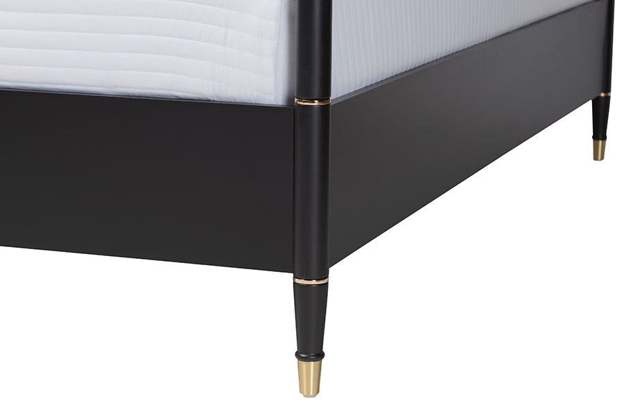 Baxton Studio Tamra King Four-Poster Bedroom Set – Black Wood Bed with Matching Dresser, Chest & Nightstands FredCo