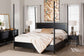 Baxton Studio Tamra King Four-Poster Platform Bed – Black Wood Bed Frame with Metallic Trim and Capped Legs FredCo