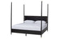 Baxton Studio Tamra King Four-Poster Platform Bed – Black Wood Bed Frame with Metallic Trim and Capped Legs FredCo