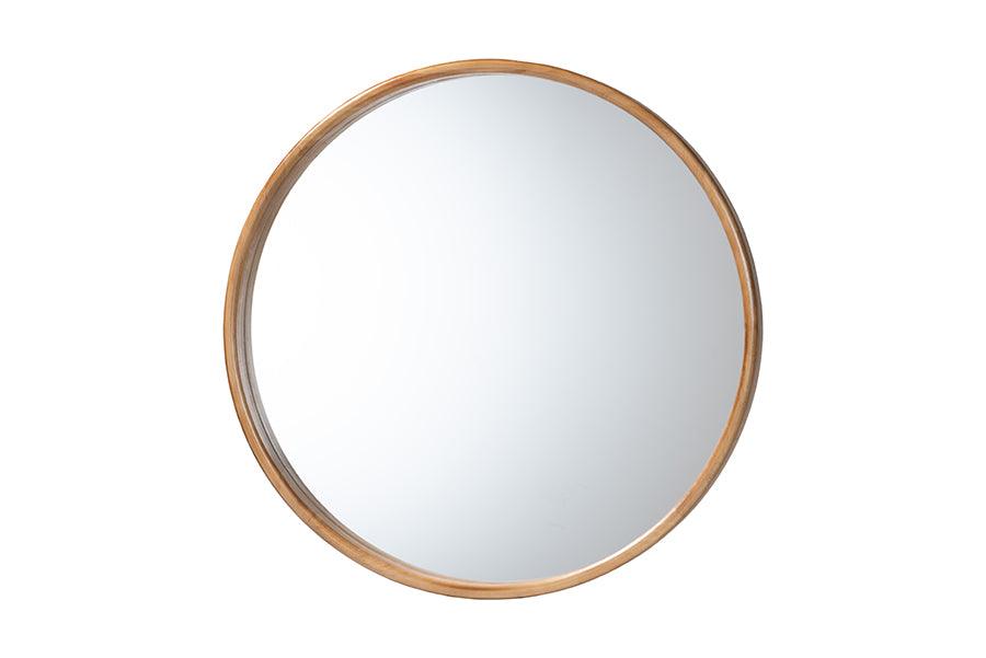 Baxton Studio Tazara Japandi Natural Round Accent Wall Mirror FredCo