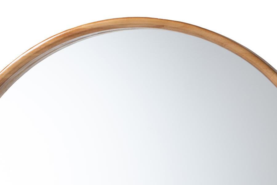 Baxton Studio Tazara Japandi Natural Round Accent Wall Mirror FredCo