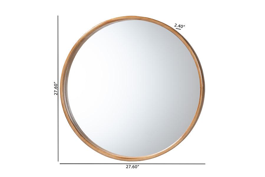 Baxton Studio Tazara Japandi Natural Round Accent Wall Mirror FredCo