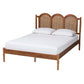 Baxton Studio Thatcher Mid-Century Modern Walnut Brown Finished Wood Queen Size Platform Bed with Woven Rattan FredCo