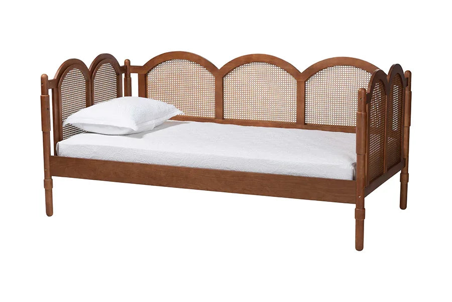 Baxton Studio Twin Carmiya Scalloped Daybed - Wooden Frame with Rattan Panels, Arched Boho Coastal Style Bed for Living Room or Guest Bedroom FredCo