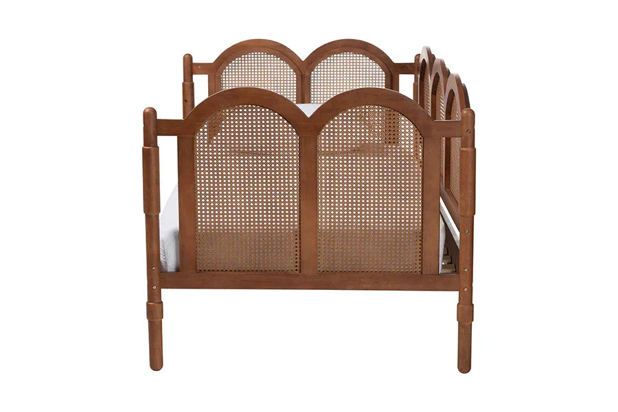 Baxton Studio Twin Carmiya Scalloped Daybed - Wooden Frame with Rattan Panels, Arched Boho Coastal Style Bed for Living Room or Guest Bedroom FredCo
