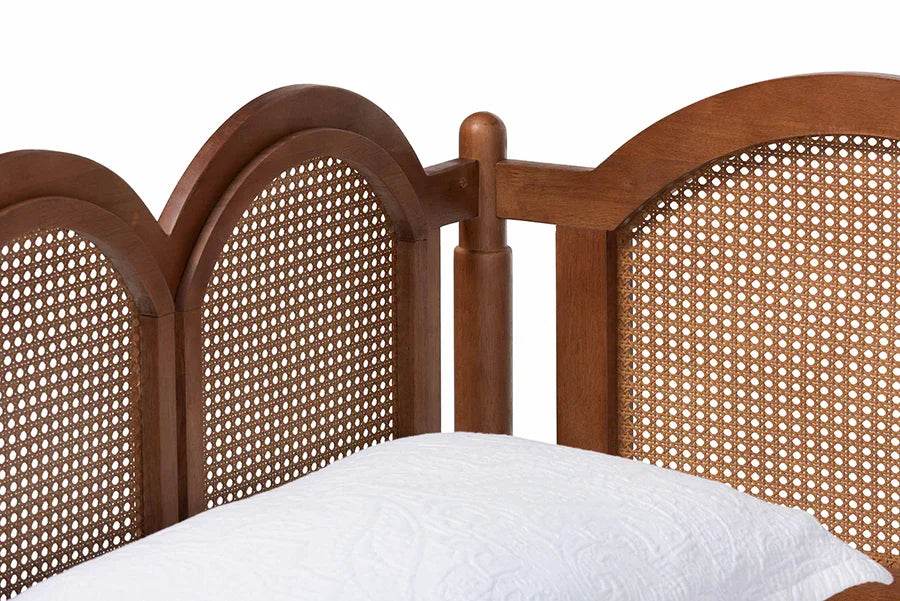 Baxton Studio Twin Carmiya Scalloped Daybed - Wooden Frame with Rattan Panels, Arched Boho Coastal Style Bed for Living Room or Guest Bedroom FredCo