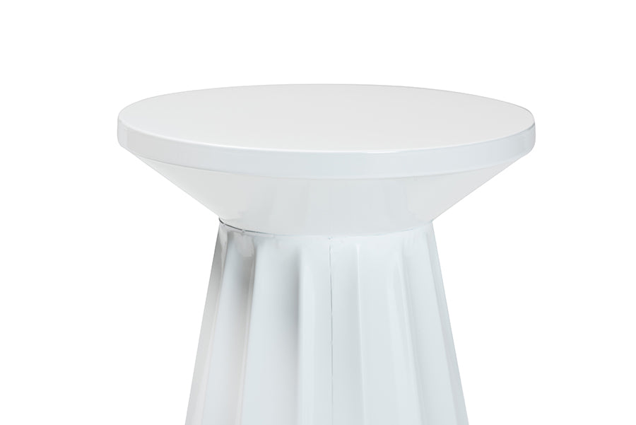 Baxton Studio Ulmer Metal Scalloped Side Table - Modern Round Accent Table for Indoor or Semi-Outdoor Use, White FredCo
