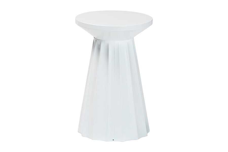 Baxton Studio Ulmer Metal Scalloped Side Table - Modern Round Accent Table for Indoor or Semi-Outdoor Use, White FredCo