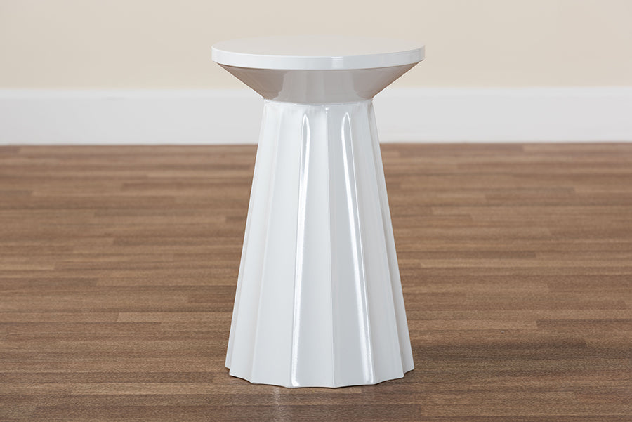 Baxton Studio Ulmer Metal Scalloped Side Table - Modern Round Accent Table for Indoor or Semi-Outdoor Use, White FredCo