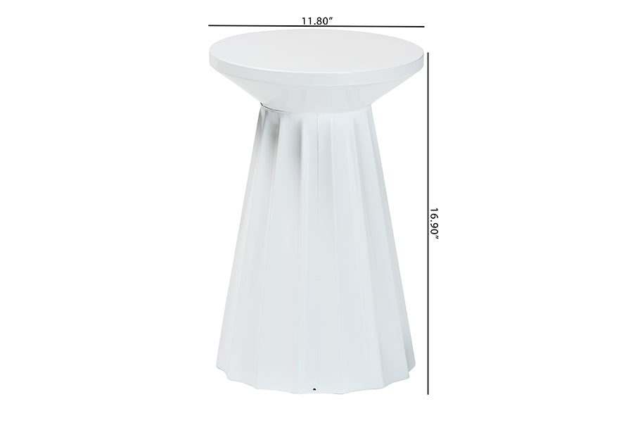 Baxton Studio Ulmer Metal Scalloped Side Table - Modern Round Accent Table for Indoor or Semi-Outdoor Use, White FredCo