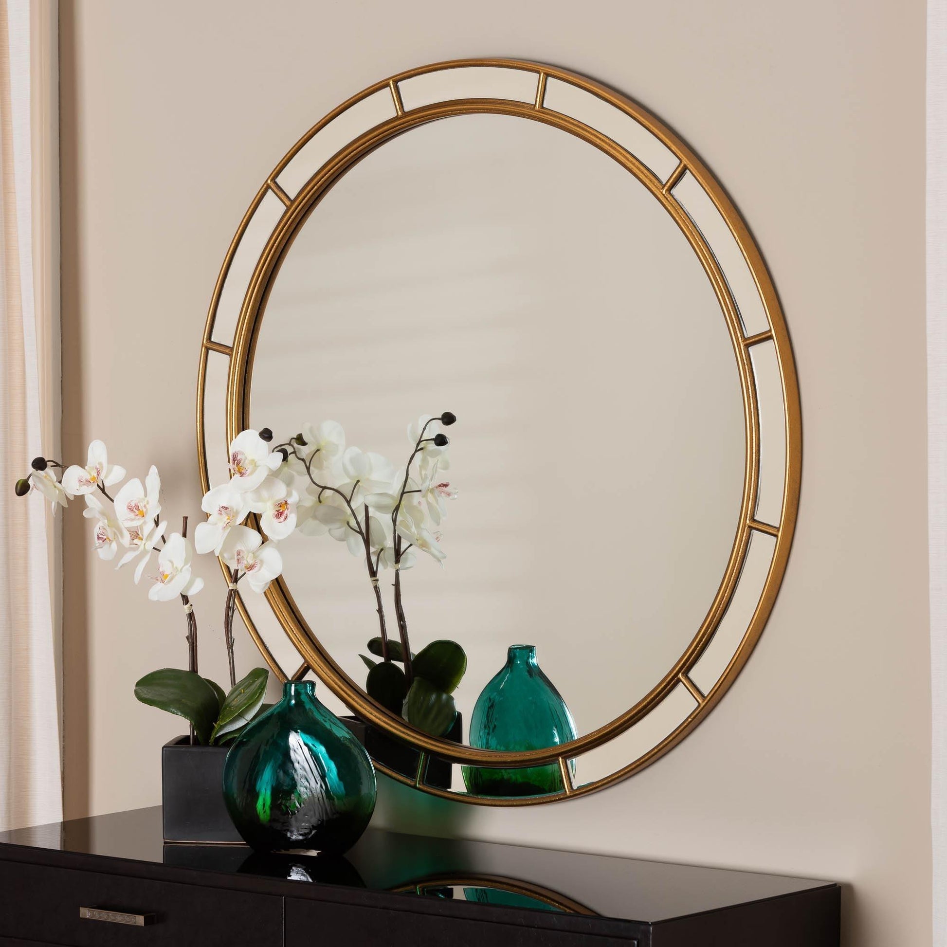 Baxton Studio Ulvi Antique Goldleaf Round Accent Mirror FredCo