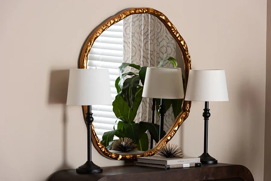Baxton Studio Urania Wall Mirror - Irregular Shape Accent Mirror with Antique Goldleaf Frame, Modern Glam Accent for Living Room, Entryway, or Bedroom Decor FredCo