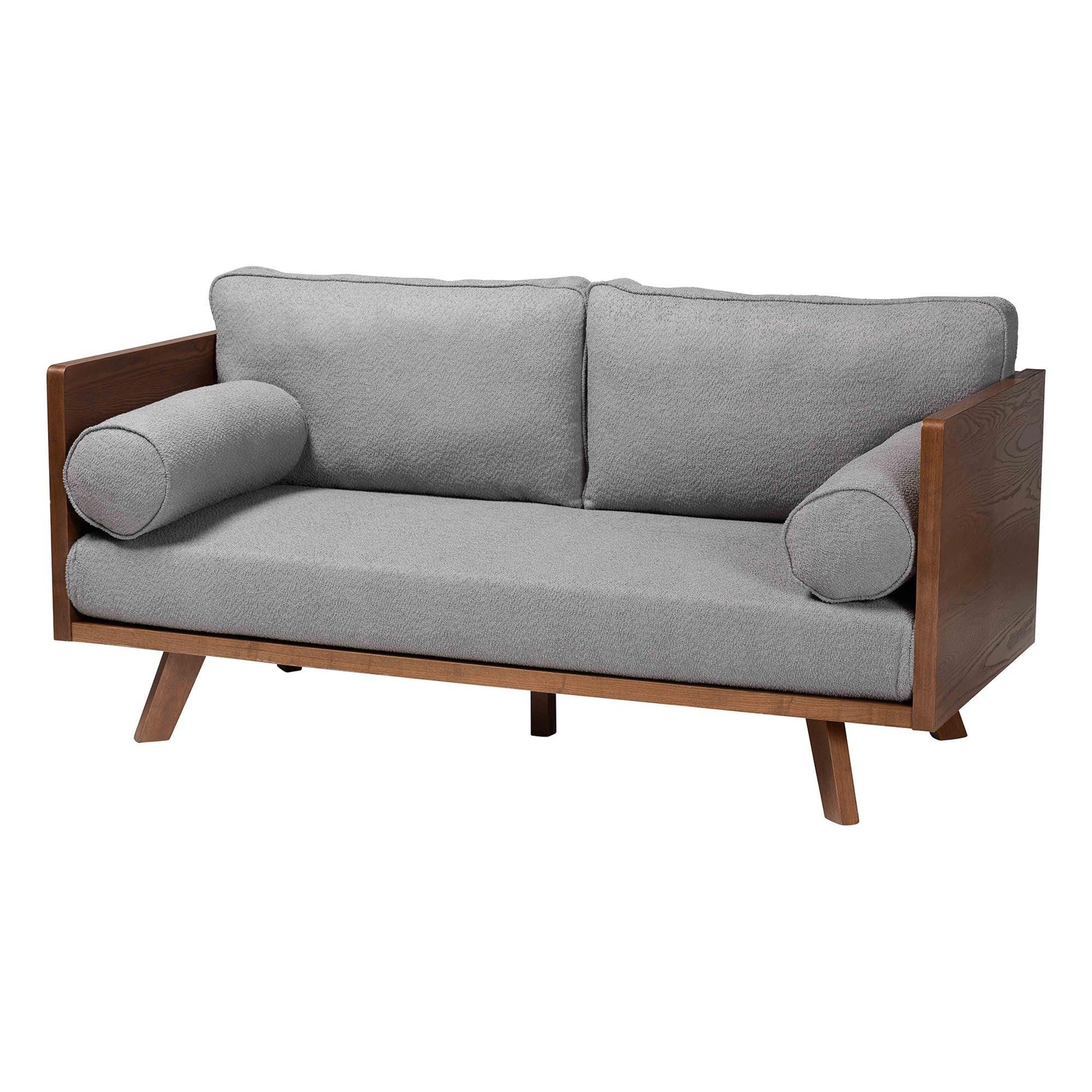Baxton Studio Uriel Mid-Century Modern Grey Boucle Fabric Sofa FredCo