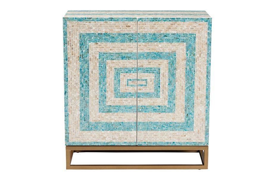 Baxton Studio Utari Modern Bohemian Two-Tone Beige and Blue Mother of Pearl and Gold Metal Storage Cabinet FredCo