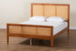 Baxton Studio Walthard Mid-Century Light Walnut King Platform Bed with Woven Rattan FredCo
