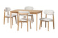 Baxton Studio Wattsu 5-Piece Dining Set - Solid Wood Rectangular Table with Boucle Upholstered Chairs, Mid-Century Modern Dining Furniture for Kitchen or Dining Room, Natural and White FredCo