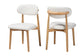 Baxton Studio Wattsu Boucle Upholstered Dining Chair Set of 2- Mid-Century Modern Side Chair with Solid Wood Frame and Rounded Backrest, Natural and White FredCo