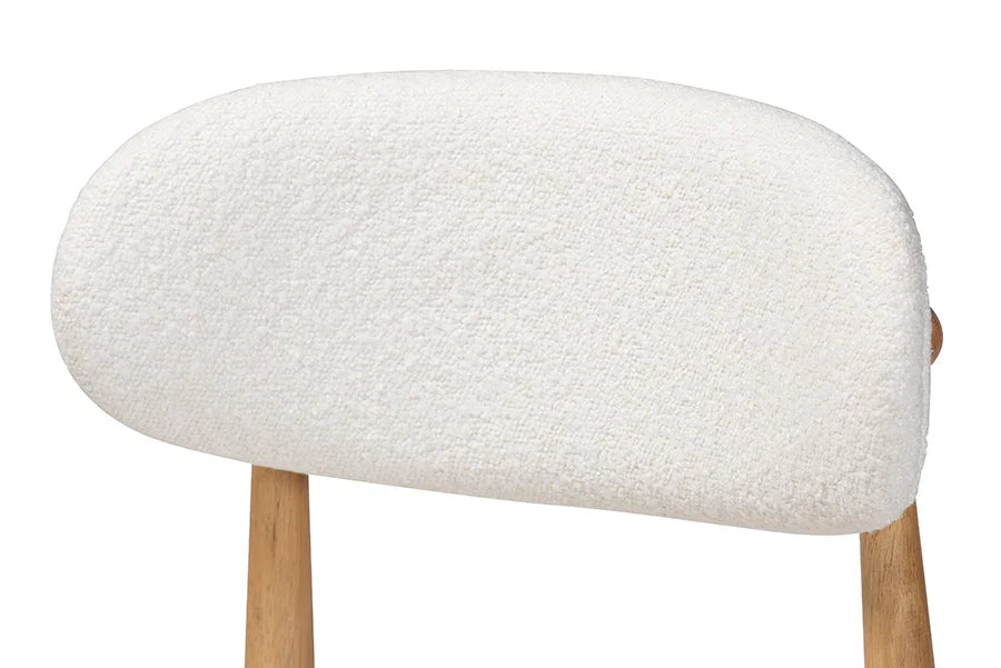 Baxton Studio Wattsu Boucle Upholstered Dining Chair Set of 2- Mid-Century Modern Side Chair with Solid Wood Frame and Rounded Backrest, Natural and White FredCo