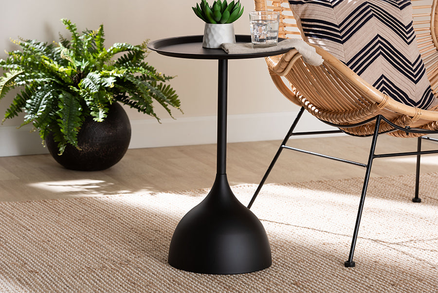 Baxton Studio Webb Black Metal Pedestal Side Table - Modern Accent Table with Round Tray Top for Indoor or Semi-Outdoor Use FredCo