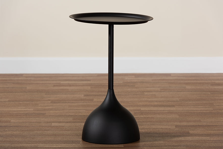 Baxton Studio Webb Black Metal Pedestal Side Table - Modern Accent Table with Round Tray Top for Indoor or Semi-Outdoor Use FredCo