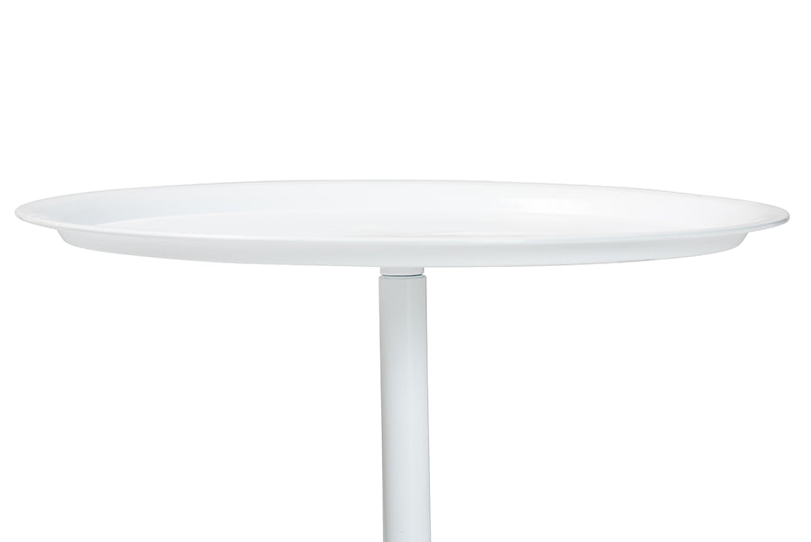 Baxton Studio Webb White Metal Pedestal Side Table - Modern Accent Table with Round Tray Top for Indoor or Semi-Outdoor Use FredCo