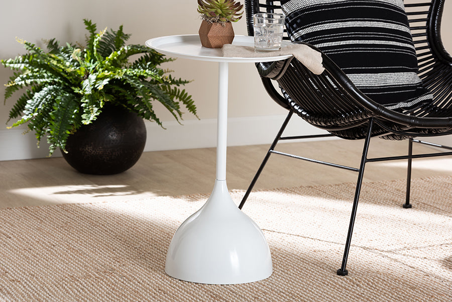 Baxton Studio Webb White Metal Pedestal Side Table - Modern Accent Table with Round Tray Top for Indoor or Semi-Outdoor Use FredCo