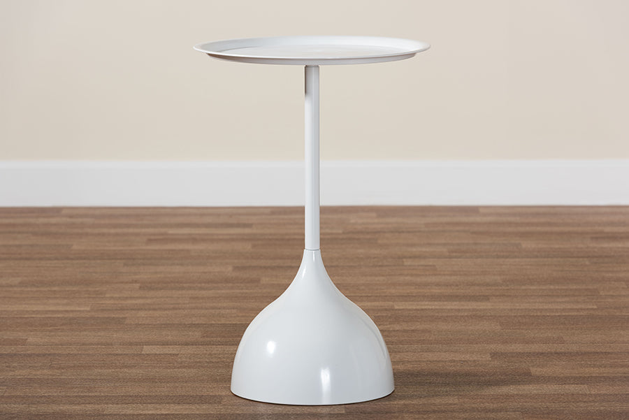Baxton Studio Webb White Metal Pedestal Side Table - Modern Accent Table with Round Tray Top for Indoor or Semi-Outdoor Use FredCo