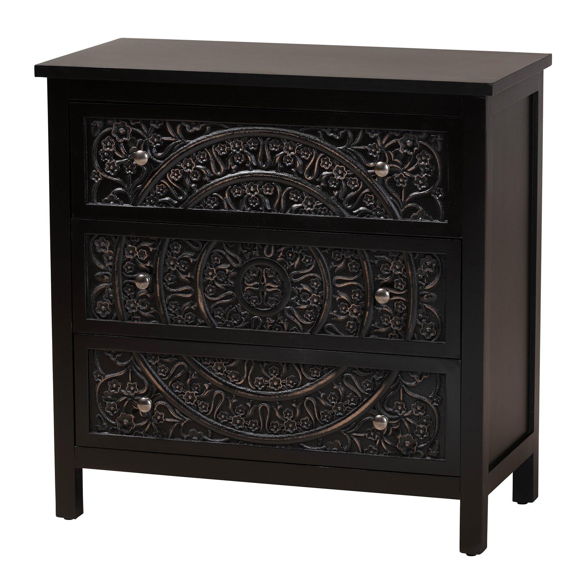 Baxton Studio Yelena Classic and Traditional Black Finished Wood 3-Drawer Storage Cabinet FredCo