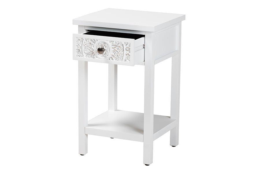 Baxton Studio Yelena Classic and Traditional White Finished Wood 1-Drawer End Table FredCo