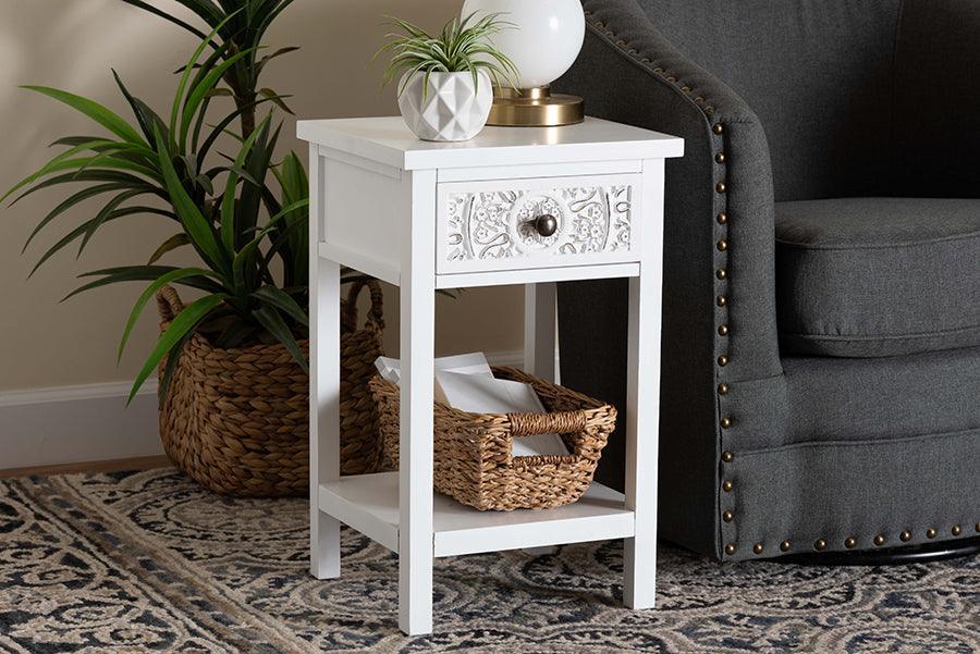 Baxton Studio Yelena Classic and Traditional White Finished Wood 1-Drawer End Table FredCo