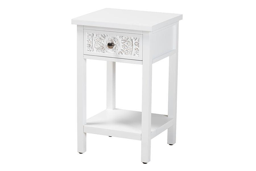 Baxton Studio Yelena Classic and Traditional White Finished Wood 1-Drawer End Table FredCo