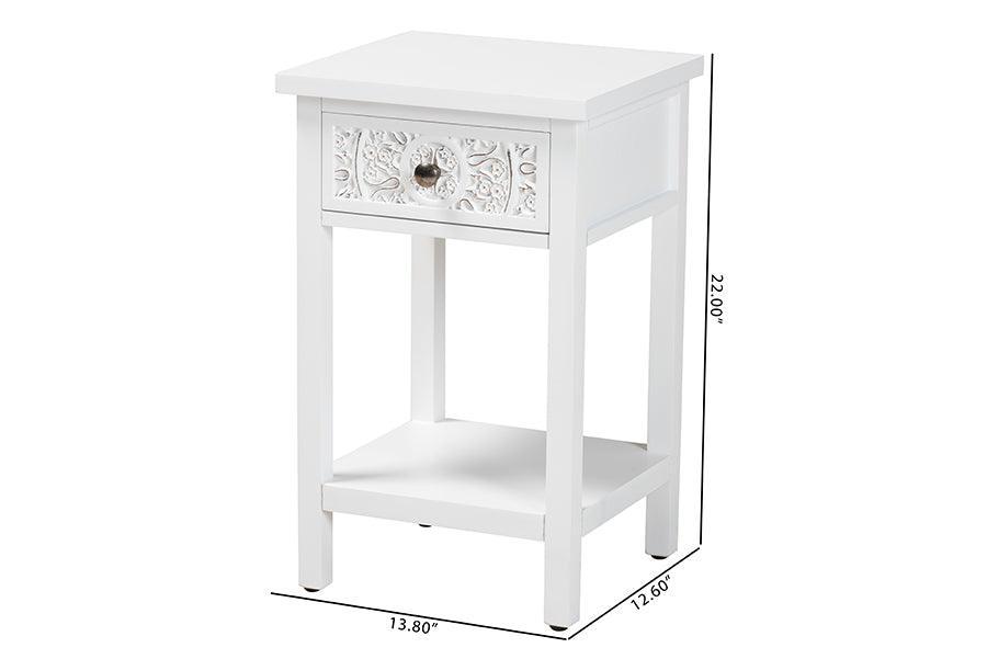Baxton Studio Yelena Classic and Traditional White Finished Wood 1-Drawer End Table FredCo