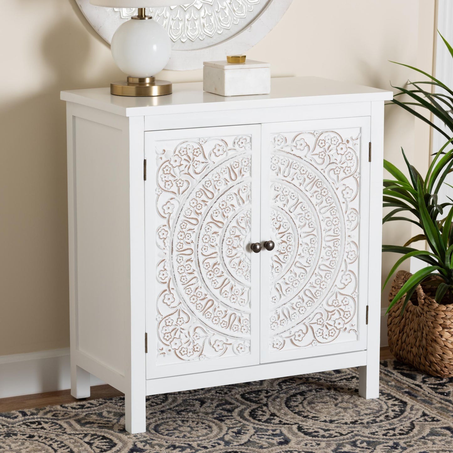 Baxton Studio Yelena Classic and Traditional White Finished Wood 2-Door Storage Cabinet FredCo