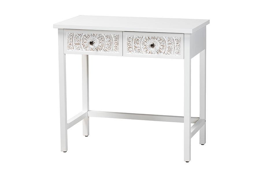 Baxton Studio Yelena Classic and Traditional White Finished Wood 2-Drawer Console Table FredCo