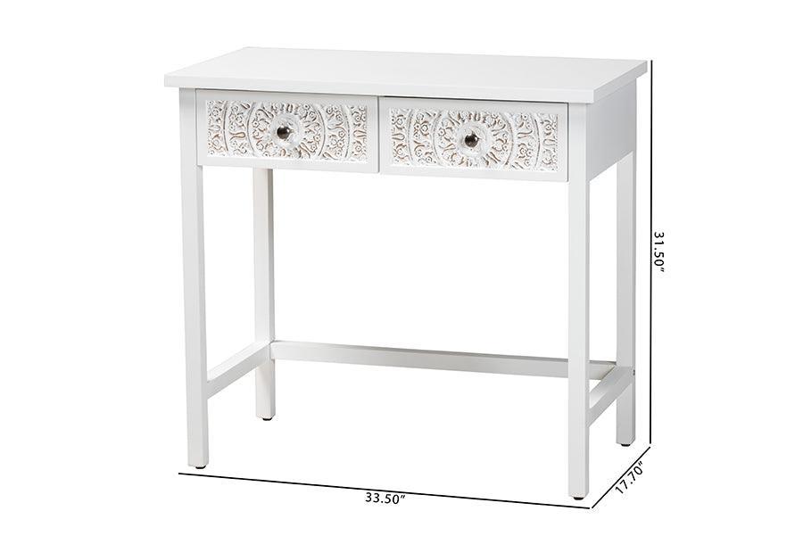 Baxton Studio Yelena Classic and Traditional White Finished Wood 2-Drawer Console Table FredCo