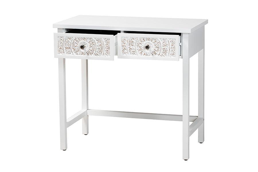 Baxton Studio Yelena Classic and Traditional White Finished Wood 2-Drawer Console Table FredCo